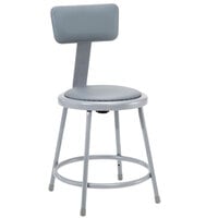 National Public Seating 6418B 18" Gray Round Padded Lab Stool with Adjustable Padded Backrest