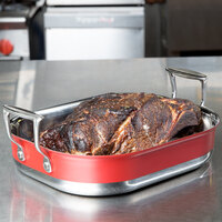 Tablecraft CW2030R 3.5 Qt. Red Tri-Ply Stainless Steel Roasting Pan - 12 inch x 10 inch x 2 1/2 inch