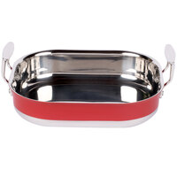 Tablecraft CW2030R 3.5 Qt. Red Tri-Ply Stainless Steel Roasting Pan - 12 inch x 10 inch x 2 1/2 inch
