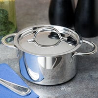 Clipper Mill by GET 4-80555 6 1/2 inch x 2 1/2 inch Stainless Steel Mini Bistro Serving Pot with Mirror Finish and Lid