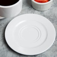 Elite Global Solutions D658 Simplicity 6 1/2 inch White Double Well Melamine Coffee Saucer - 6/Case