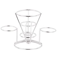 Clipper Mill by GET 4-96283 4 1/4" x 6" Stainless Steel Wire Cone Basket with 3 Ramekin Holders and Handle