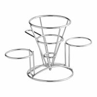 Clipper Mill by GET 4-96282 4 1/4" x 6" Stainless Steel Wire Cone Basket with 2 Ramekin Holders and Handle