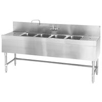 Eagle Group B6RL-4-24 Spec-Bar 72 inch x 24 inch 20 Gauge Four Bowl Stainless Steel Underbar Sink with (2) 12 inch Drainboards