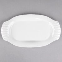 Syracuse China 905356424 Slenda Fluted 12 1/4" x 6 3/4" Oval Royal Rideau White Porcelain Handle Platter - 12/Case