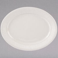 Tuxton HEH-121 Hampshire 12 1/8 inch x 9 1/2 inch Eggshell Embossed Oval China Platter - 12/Case