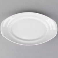 Syracuse China 905356552 Slenda 14" x 8 1/4" Oval Royal Rideau White Footed Porcelain Handle Platter - 12/Case