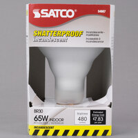 Satco S4887 65 Watt Frosted Shatterproof Finish Incandescent Rough Service Flood Light Bulb - 120V (BR30)