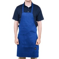 Chef Revival Royal Blue Poly-Cotton Customizable Bib Apron with 1 Pocket - 34 inchL x 28 inchW