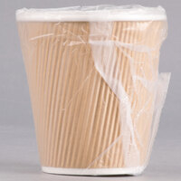 Lavex Lodging 10 oz. Kraft Ripple Individually Wrapped Paper Hot Cup - 500/Case