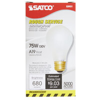 Satco S3931 75 Watt Frosted Shatterproof Finish Incandescent Rough Service Light Bulb -130V (A19)
