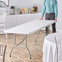 Lancaster Table & Seating 30 inch x 96 inch Heavy-Duty Granite White Plastic Folding Table