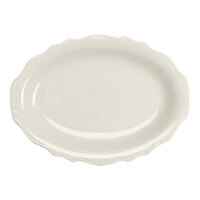 Homer Laughlin from Steelite International HL52500 Carolyn 9 7/8" x 7 5/8" Ivory (American White) Scalloped Edge Oval Platter - 24/Case