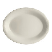 Homer Laughlin from Steelite International HL52700 Carolyn 12 5/8" x 9 3/4" Ivory (American White) Scalloped Edge Oval Platter - 12/Case