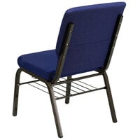 Flash Furniture XU-CH-60096-NVY-DOT-BAS-GG Navy Blue Dot Patterned 18 1/2 inch Wide Church Chair with Communion Cup Book Rack - Gold Vein Frame