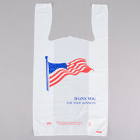 1/6 Size .71 Mil White American Flag Heavy-Duty Plastic T-Shirt Bag   - 500/Case