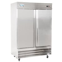 Avantco SS-2F-HC 54" Stainless Steel Two Section Solid Door Reach-In Freezer