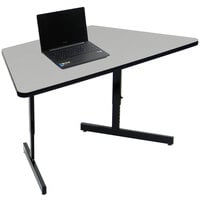 Correll EconoLine 30 inch x 60 inch Trapezoid Gray Granite Melamine Top Adjustable Height Computer and Training Table