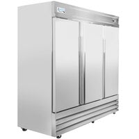 Avantco SS-3R-HC 81 5/16" Stainless Steel Solid Door Reach-In Refrigerator