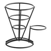 Clipper Mill by GET 4-361644 5" x 7" Black Wire Cone Basket with Ramekin Holder