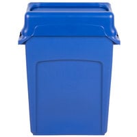 Rubbermaid Slim Jim 64 Qt. / 16 Gallon Blue Rectangular Trash Can with Blue Drop Shot Lid