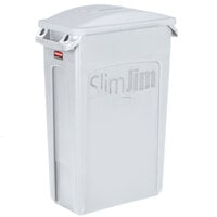Rubbermaid Slim Jim 92 Qt. / 23 Gallon Light Gray Rectangular Trash Can with Light Gray Handled Lid
