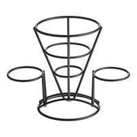 Clipper Mill by GET 4-361742 5" x 7" Black Wire Cone Basket with 2 Ramekin Holders