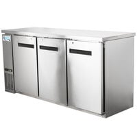 Avantco UBB-72-HC-S 73" Stainless Steel Counter Height Narrow Solid Door Back Bar Refrigerator with LED Lighting