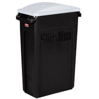 Rubbermaid Slim Jim 92 Qt. / 23 Gallon Black Rectangular Trash Can with Light Gray Handled Lid