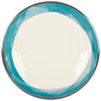 GET WP-10-DI-KNB Kanello 10 1/2" Round Diamond Ivory Wide Rim Melamine Plate with Kanello Blue Edge   - 12/Pack