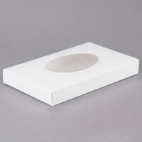 9 1/4 inch x 5 1/2 inch x 1 1/8 inch White 1 lb. 1-Piece Candy Box with Oval Window   - 25/Pack