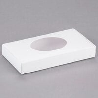 7 1/2 inch x 4 inch x 1 1/8 inch White 1/2 lb. 1-Piece Candy Box with Oval Window   - 25/Pack