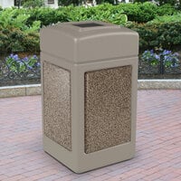 Commercial Zone 720315 StoneTec 42 Gallon Beige Square Trash Receptacle with Riverstone Panels