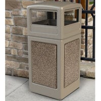 Commercial Zone 72041599 StoneTec 42 Gallon Beige Square Trash Receptacle with Riverstone Panels and Dome Lid