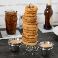Clipper Mill by GET 4-982029 Stainless Steel 10 inch Rocket Surfboard Onion Ring Tower with Two Ramekin Holders