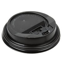 Choice Black Hot Paper Cup Travel Lid with Hinged Tab for 10-24 oz. Standard Cups and 8 oz. Squat Cups - 1000/Case
