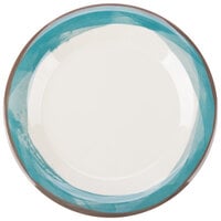 GET WP-9-DI-KNB Kanello 9" Round Diamond Ivory Wide Rim Melamine Plate with Kanello Blue Edge - 24/Case