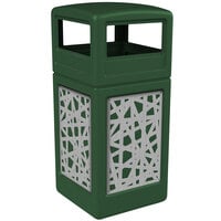 Commercial Zone 732926099 42 Gallon Green Square Trash Receptacle with Stainless Steel Intermingle Panels and Dome Lid