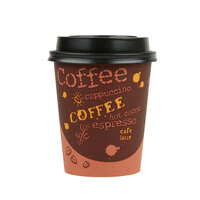 Choice 8 oz. Coffee Print Poly Paper Hot Cup and Lid - 100/Pack