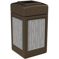 Commercial Zone 734062 42 Gallon Brown Square Trash Receptacle with Stainless Steel Horizontal Line Panels