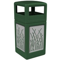 Commercial Zone 732916099 42 Gallon Green Square Trash Receptacle with Stainless Steel Reed Panels and Dome Lid