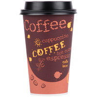 Choice 16 oz. Coffee Print Poly Paper Hot Cup and Lid - 100/Pack