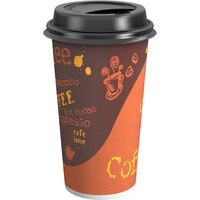 Choice 16 oz. Coffee Print Poly Paper Hot Cup and Lid - 100/Pack