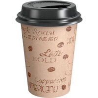 Choice 12 oz. Cafe Print Poly Paper Hot Cup and Lid - 100/Pack