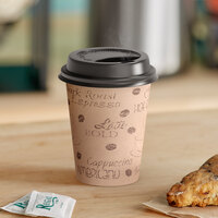 Choice 12 oz. Cafe Print Poly Paper Hot Cup and Lid - 100/Pack