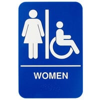 ADA Women's Restroom Sign with Braille - Blue and White, 9" x 6"