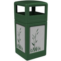 Commercial Zone 732996099 42 Gallon Green Square Trash Receptacle with Stainless Steel Cattail Panels and Dome Lid