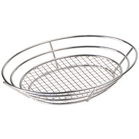 Clipper Mill by GET 4-84814 12 1/2 inch x 9 1/4 inch Stainless Steel Oval Basket with Raised Grid Base