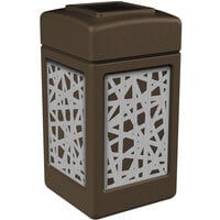 Commercial Zone 734262 42 Gallon Brown Square Trash Receptacle with Stainless Steel Intermingle Panels