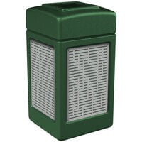 Commercial Zone 734060 42 Gallon Green Square Trash Receptacle with Stainless Steel Horizontal Line Panels
